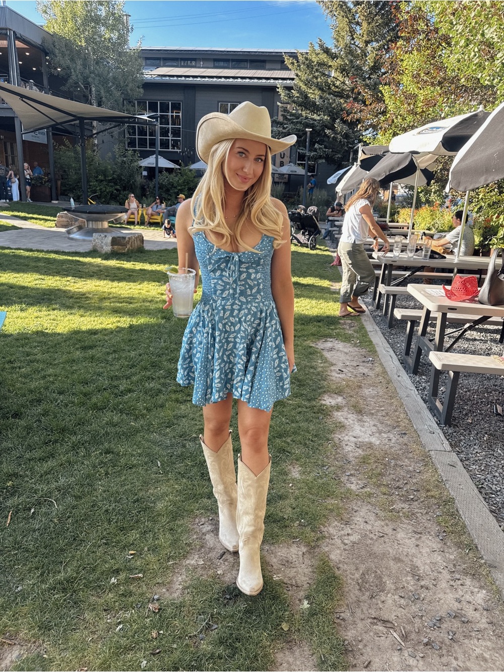 Free People Blue Floral Mini Dress with Sweetheart Neckline